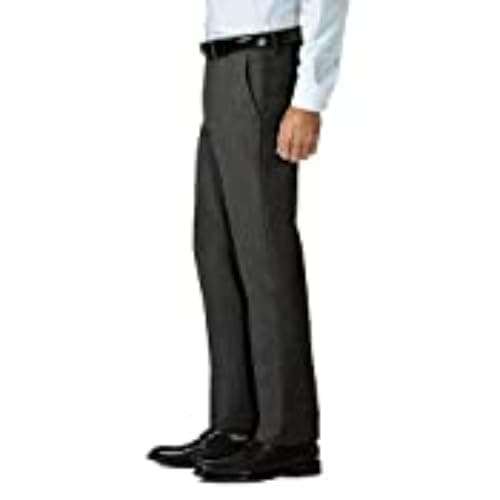 Haggar J.M Mens J.m Stretch Superflex Waist Slim Fit Flat Front Dress Casual Pants, Charcoal Heather, 34W x 32L US
