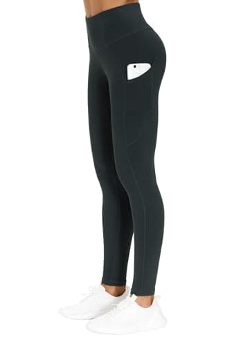 THE GYM PEOPLE Thick High Waist Yoga Pants with Pockets, Tummy Control Workout Running Yoga Leggings for Women (Medium, Charcoal Grey)