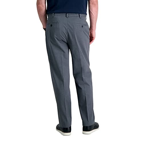 Haggar Mens Premium No Iron Khaki Classic Fit Expandable Waist Flat Front Casual Pants, Charcoal Heather, 36W x 32L US