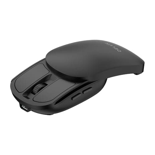 DELUX Wireless Bluetooth Pocket Mouse, 2-in-1 Sliding Mouse, Foldable and Slim Mouse, Quiet Clicks, Dual Mode 2.4Ghz&BT5.2, Up to 4000DPI, Rechargeable Battery, for Windows/MacOS/Android (MF20-Black)