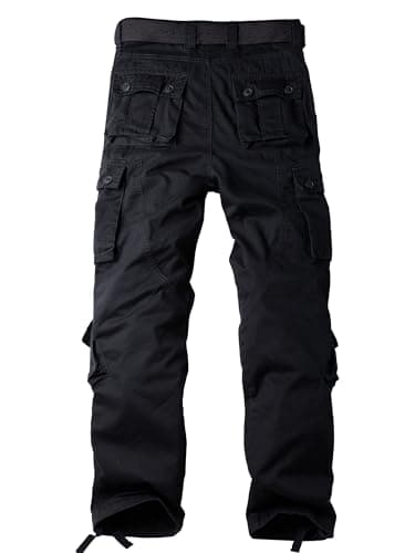 AKHIKING Men's Camo Cargo Work Pants Cotton Tactical Ripstop Casual Combat Pants with 8 Pockets Black 32x32