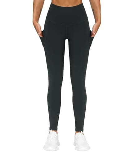 THE GYM PEOPLE Thick High Waist Yoga Pants with Pockets, Tummy Control Workout Running Yoga Leggings for Women (Medium, Charcoal Grey)