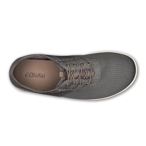 OLUKAI Nohea Moku Men's No Tie Boat Shoes, Breathable & Quick Dry Mesh, Effortless Design & Barefoot Wearability, All-Day Comfort & Support, Charcoal/Clay, 12