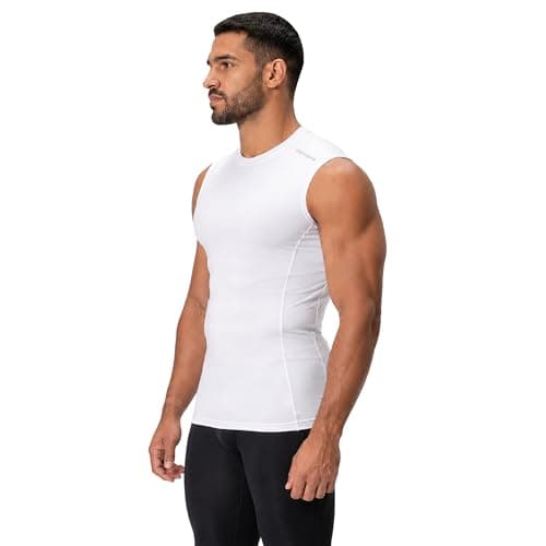 DEVOPS 3 Pack Men's Athletic Compression Shirts Sleeveless (Large, Black/Charcoal/White)