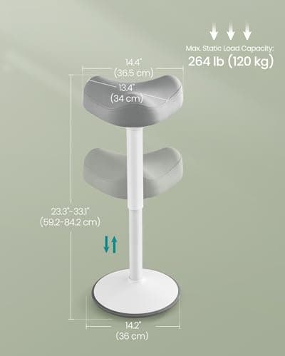 SONGMICS Ergonomic Wobble Stool, Height Adjustable Standing Desk Stool 23.3-33.1 Inches, Swivel Balance Chair with Non-Slip Base, Saddle Seat, for Active Sitting, Office, Home, Dove Gray UOSC008G01