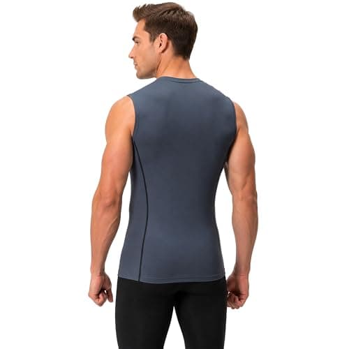 DEVOPS 3 Pack Men's Athletic Compression Shirts Sleeveless (Large, Black/Charcoal/White)