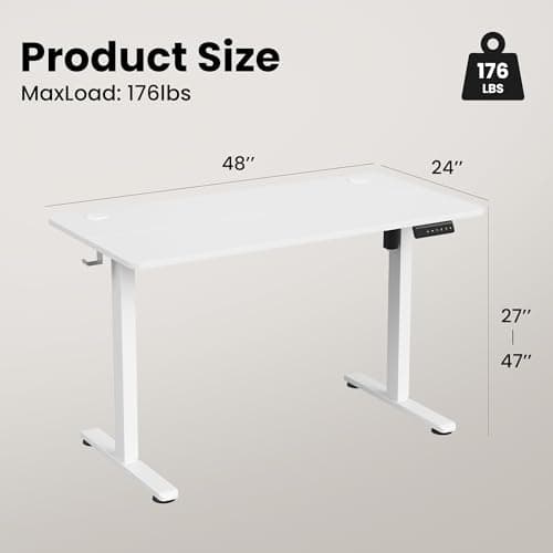 Casaphoria 48 x 24 inches Electric Standing Desk, Sit to Stand Desk with Memory Height Adjustment, Home Office Computer Desk for Writing and Games, White