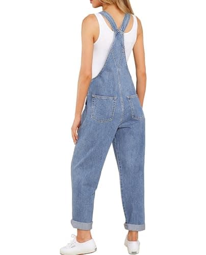 Luvamia Women's Blue Mist Denim Overalls - Loose Fit, Stretchy, Casual Jumpsuit - Size XX-Large