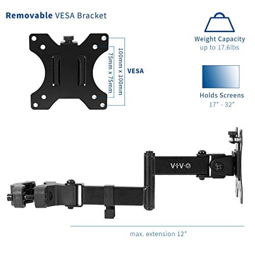 VIVO Steel Universal Full Motion Pole Mount Monitor Arm with Removable 75mm and 100mm VESA Plate, Fits 17 to 32 inch Screens, Black, MOUNT-POLE01A