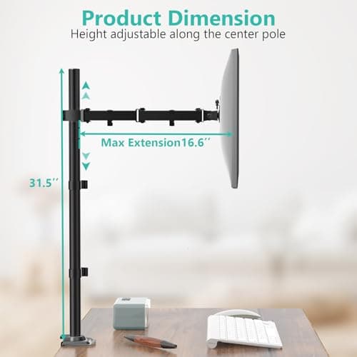 WALI Monitor Arm Mount for Desk, Single Extra Tall Computer Desk Mount, Monitor Bracket Mount Stand Single, up to 32 inch, 22 lbs (M001XL), Black