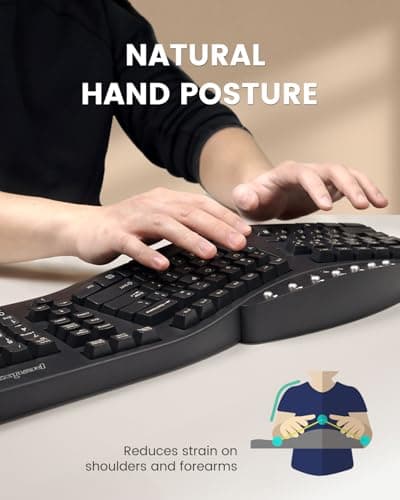 Perixx PERIBOARD-512B Wired Ergonomic Keyboard - Split Keyboard, Wrist Rest, Natural Typing - Wired USB Connectivity - US English - Black