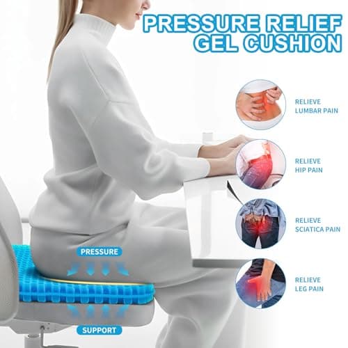 Gel Seat Cushion for Long Sitting - 16.5" x 14.5" x 2.4" (Extra Thick＆Soft) Gel Cushion for People Over 185 lbs, Pressure Relief Cushion for Office Chair, Egg Cushions for Wheelchair, Gel Pad for Car