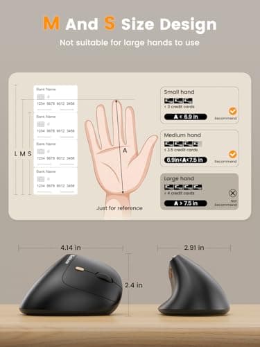 SABLUTE MAM3 Ergonomic Mouse, Bluetooth Mouse for Small/Medium Hands,Dual-Device Connectivity for Computer/Laptop, Rechargeable Wireless Vertical Mouse with 4 Adjustable DPI for Window,Mac OS,Black