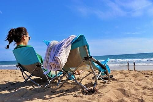 Nice C Low Beach Chair, Beach Chairs for Adults 2 Pack, Sling, Folding, Portable, Concert, Kids, Boat, River, Sand Chair, Sillas De Playa, with Cup Holder & Carry Bag (2 Pack of Blue)