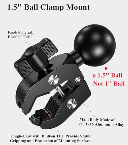 BRCOVAN 1.5'' Ball Clamp Mount Base with Aluminum Alloy Tough-Claw, Fit Handlebar Rail 0.5'' to 1.75'' in Diameter, Compatible with RAM Mounts C Size 1.5 Inches Ball Double Socket Arm