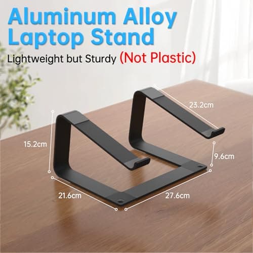 GleYo Laptop Stand for Desk Portable Computer Riser Metal Notebook Holder Printer Stand Office Desk Accessories Compatible with MacBook Air, Pro, Dell, HP, Lenovo and All 10-16" Laptops, Black