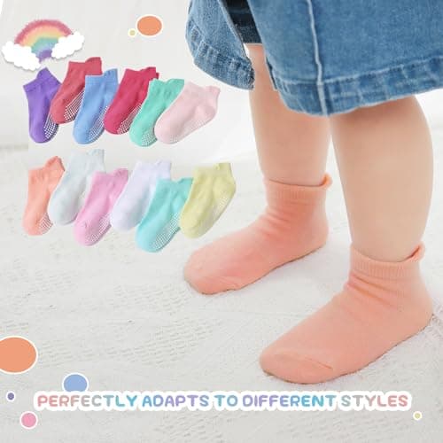 Aroveea Baby Toddler Socks Grip Non Slip Boys Girls Cotton 12 Pack for 1-3T Kids Ankle Cute Socks 6M-7Years