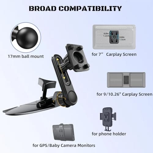 Epronic Extended CD Slot Mount for CarPlay Screen Adjustable Arm and 360° Rotating Universal Head 17mm Compatible with in-Car Monitors CD Slot CarPlay Mount