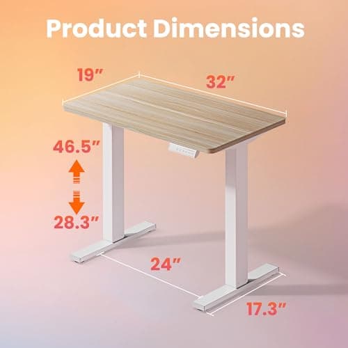 HUANUO 32" Small Electric Standing Desk Adjustable Height, 4 Memory Height Settings, Sit Stand Up Desk for Home Office & Computer Workstation, LightWalnut