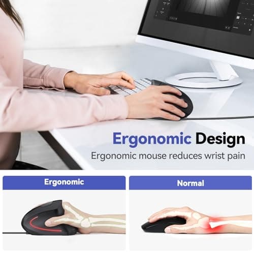 TECKNET Wired Mouse, 6400 DPI Ergonomic Mouse 6 Buttons Silent Mice 4 Adjustable DPI Vertical Mouse Compatible with Windows/Chrome/Laptop/Computer