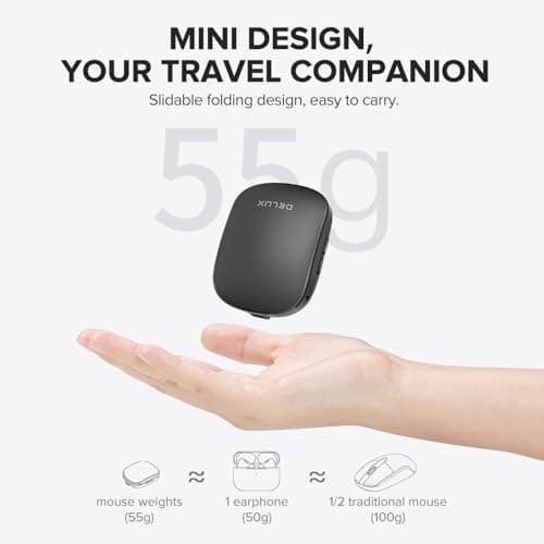 DELUX Wireless Bluetooth Pocket Mouse, 2-in-1 Sliding Mouse, Foldable and Slim Mouse, Quiet Clicks, Dual Mode 2.4Ghz&BT5.2, Up to 4000DPI, Rechargeable Battery, for Windows/MacOS/Android (MF20-Black)