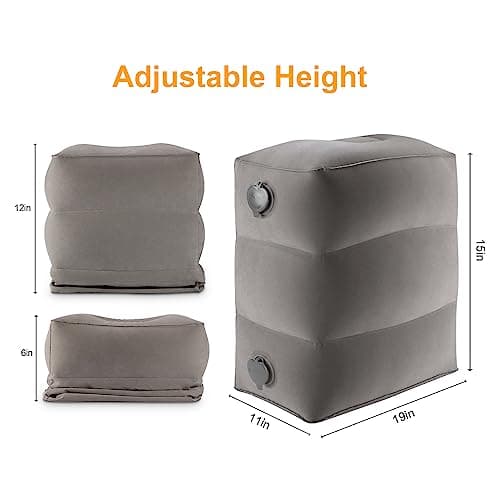 Maliton Inflatable Travel Foot Rest Pillow, Kids Airplane Bed, Adjustable Height Leg Pillow for Air Travel, Make a Flat Bed for Kids and Toddlers, Great for Airplane, Train, car（Grey, 1 Pack）