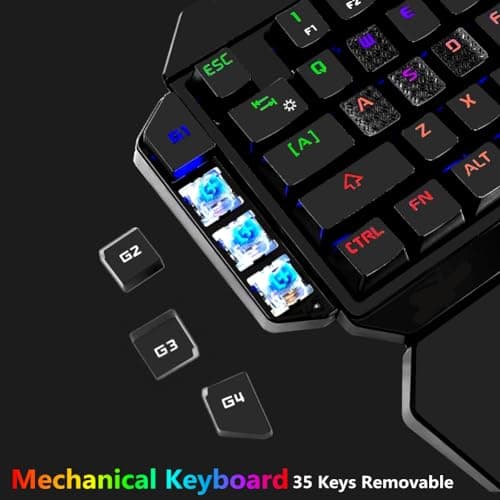 Cakce RGB One Handed Mechanical Gaming Keyboard,Colorful Backlit,Wrist Rest Support,Professional USB Wired Single Hand Mechanical Keyboard for Game