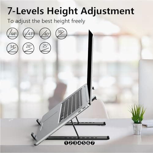 Tonmom Laptop Stand for Desk, Adjustable Laptop Riser ABS+Silicone Foldable Portable Notebook Holder, Ventilated Cooling Notebook Mount Computer Stand for 10-15.6” Laptops,Tablets-Black