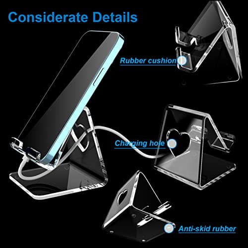 Crpich Acrylic Cell Phone Stand, Portable Phone Holder, Clear Phone Stand for Desk, Compatible with Phone16 15 14 13 Pro Max Mini 12 11 SE, Switch, Android Smartphone, Pad, Tablet, Desk Accessories