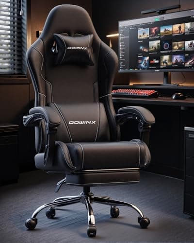 Dowinx Ergonomic Gaming Chair with Footrest & Massage Lumbar, 2D-Linkage Armrests for Computer Chair 330lbs with Headrest Pillow for Office, Home, Streaming and Long Gaming Sessions, Black