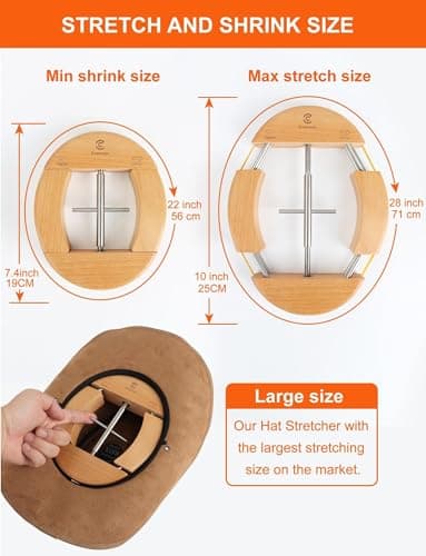 Hat Stretcher for Fitted Cowboy Hats Stretchers for Men - 4 Way Expander Extender for Baseball and Jack Caps Shaper, Felt Ball Cap Widener, Straw Hat XL Large Size Enlarger Gifts for Men Dad Christmas