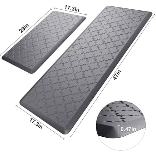 StepAura Kitchen Mats for Floor 2 Piece - Anti Fatigue Mats for Kitchen Floor - Non Slip Cushioned Rugs for Standing, Office, Sink, Laundry, Grey