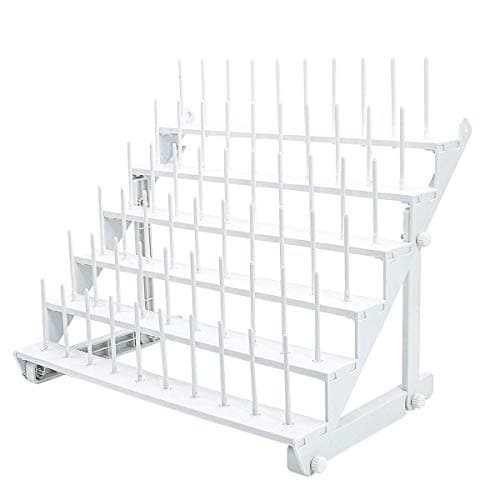 Sew Tech Thread Rack for 60 Spools or 30 Cones, Wall Mounted Large Thread Holder with Long Pegs, Bright White Plastic Thread Stand for Embroidery Serger Sewing Thread Storage and Hair Braiding