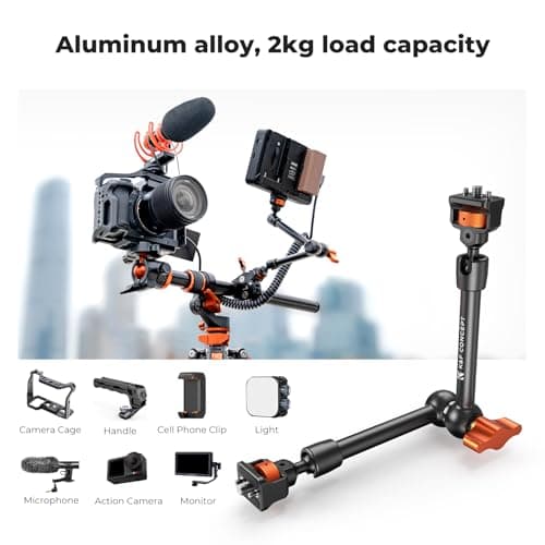 K&F CONCEPT 11" Magic Arm Clamp with Super Clamp ARRI 1/4" & 3/8" Thread Screw, 360° Ball Heads Arm with Clamp Mount for Monitor, LED Light, Webcam, Action Camera