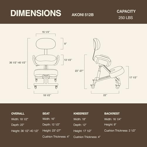 DR.LOMILOMI Ergonomic Kneeling Chair with Backrest, Improve Posture, Thick Cushions, Locking Wheels for Home & Office, AKONI 512B (Black)
