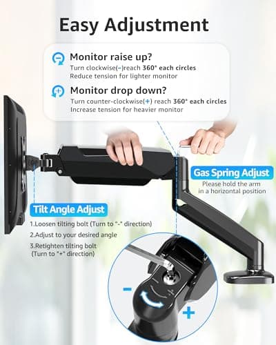 MOUNTUP Single Monitor Desk Mount Holds Screen up to 32 inch, Height Adjustable Monitor Arm, Full Motion Computer Monitors Stand with Clamp/Grommet Base, VESA Mounts Fit 4.4-17.6lbs Computer, Black