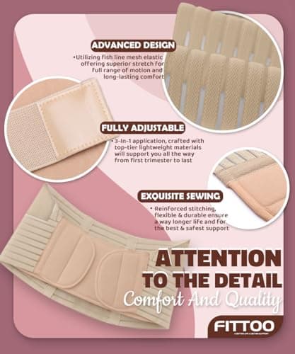 FITTOO Maternity Belt Back Support Belly Band Pregnancy Belt Support Brace Abdominal Binder Waist Support Beige S