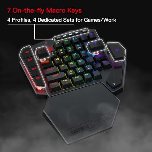 Redragon K585 PRO Wireless One-Handed Mechanical Keyboard, 42 Keys 3-Mode RGB 40% Gaming Keypad w/ 7 Onboard Macro Keys, Detachable Wrist Support, Rechargeable Battery (Red Switch)