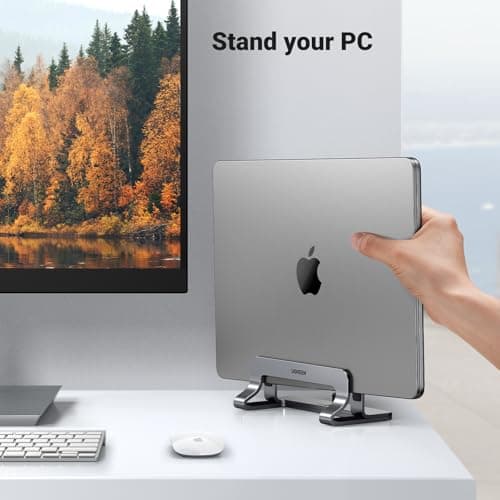 UGREEN Vertical Laptop Stand Holder for Desk Compatible with MacBook Pro, MacBook Air Stand Vertical Aluminum Adjustable for Up to 17.3 Inch Gaming Laptop, Gray
