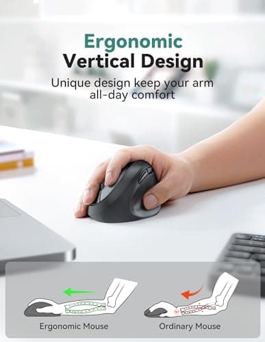 TECKNET Ergonomic Mouse, 4800 DPI 5 Adjustable DPI Levels, Wireless Vertical Mouse, 6 Buttons, 2.4G Silent Mouse for Laptop, PC, Chromebook, Mac - Black