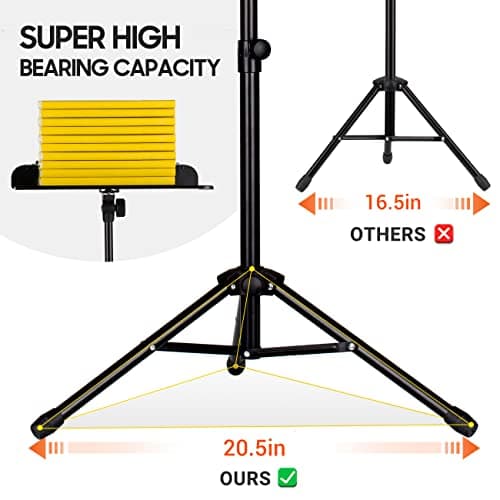 CAHAYA Music Stand for Sheet Music - Dual-use Converts to Desktop Stand Portable& Foldable 31.4-57in Height Adjustable Sturdy to Holds Thick Book or Tablet Include Carrying Bag Sheet Music Folder Clip