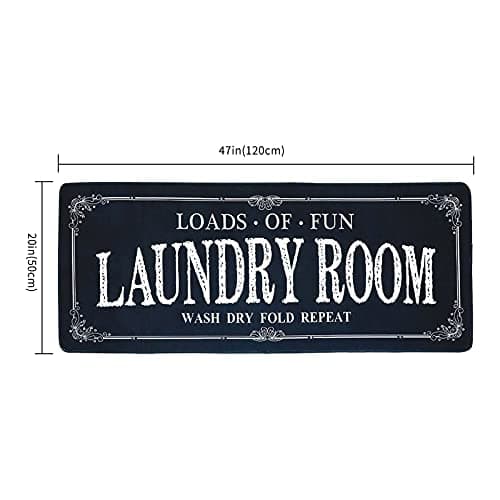 ROMAMIGO Non Slip Laundry Runner Rug - Farmhouse Kitchen Floor Mat for Mudroom and Bathroom - Black, 20 X 47 Inches