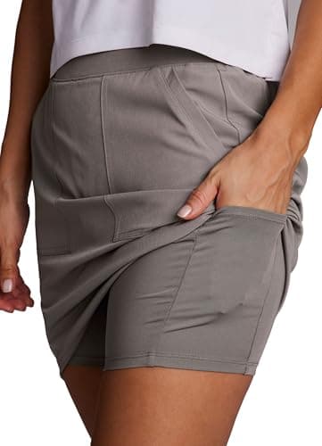 RBX Longer Length Skort for Women Quick Drying Woven Pickleball Golf Skort with Pockets for Tennis, Hiking Driftwood M