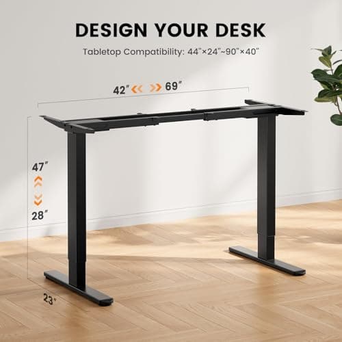ErGear Dual Motor Standing Desk Frame, Electric Adjustable Legs Compatible Desktop Size 44″-90″, 264 lbs Weight Capacity, 4 Memory Height Settings Stand up Desks Base, Black Frame Only
