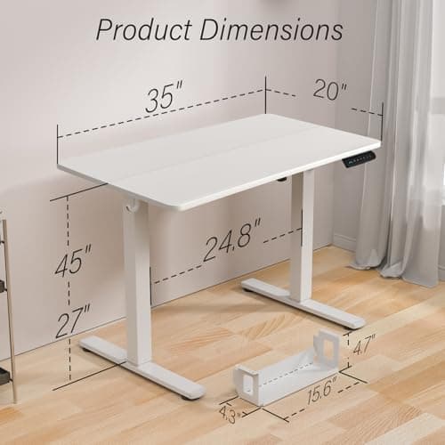 Kingant Standing Desk Height Adjustable Small Electric Stand Up Desks [35 x 20 Inch] - Ergonomic Sit Stand Desk Rising Desks for Home Office Computer Desk Stand Desk Workstation with Cable Management