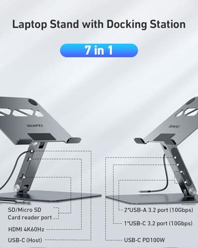 BENFEI Laptop Stand with USB C 7in1 Docking Station,HDMI 4K@60Hz,1*SD 1*Micro SD,100W Power Delivery,10Gbps 1*USB C 3.2 and 2*USB A 3.2 Compatible with MacBook Pro/Air, iPad Pro, XPS, Thinkpad