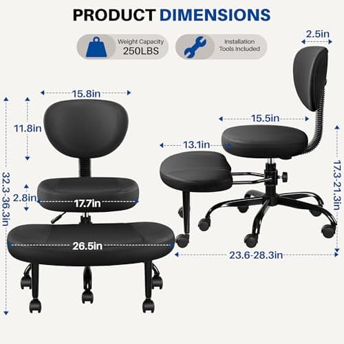 BestEra Cross Legged Office Chair with Wheels, Ergonomic Kneeling Chair with Lumbar Support and Adjustable Height for Meditation, ADHD Desk & Yoga