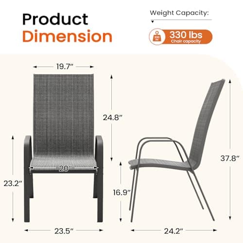JEAREY Patio Dining Chairs Set of 4, Outdoor Stackable Dining Furniture Set, All Weather Dining Set for Lawn, Garden, Backyard, Poolside, Deep Gray
