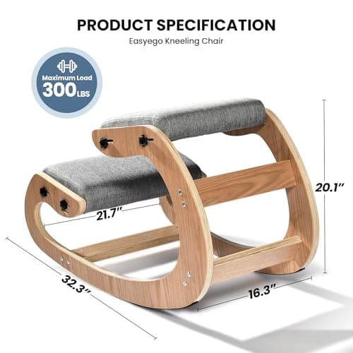 Easyego Kneeling Chair Ergonomic Posture Chair, Wood Adjustable Rocking Knee with Soft Padding, Natural Relief for Neck or Back Pain for Home Office, Max Load 300 lb - Gray