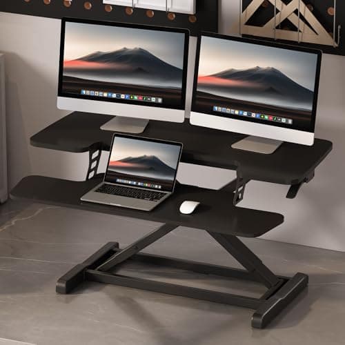 FLEXISPOT Standing Desk Converter 36" Desk Riser, Height Adjustable Desktop Riser Sit Stand Computer Workstation, Spacious Stand Up Desk Converter for Laptop Keyboard and Monitor Setup, Black